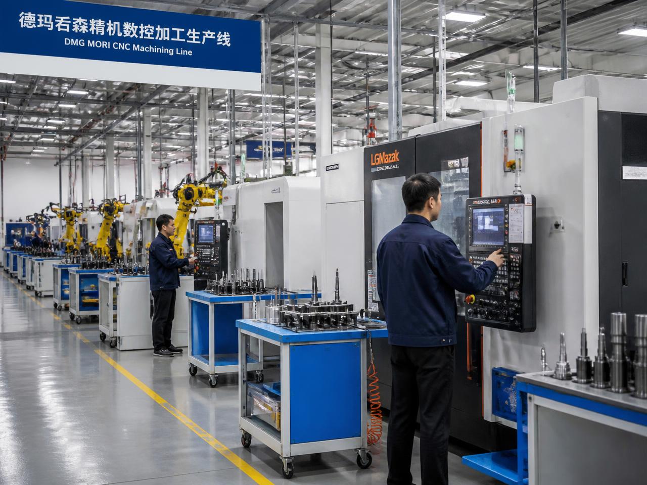 Modern Chinese factory floor with CNC machining line