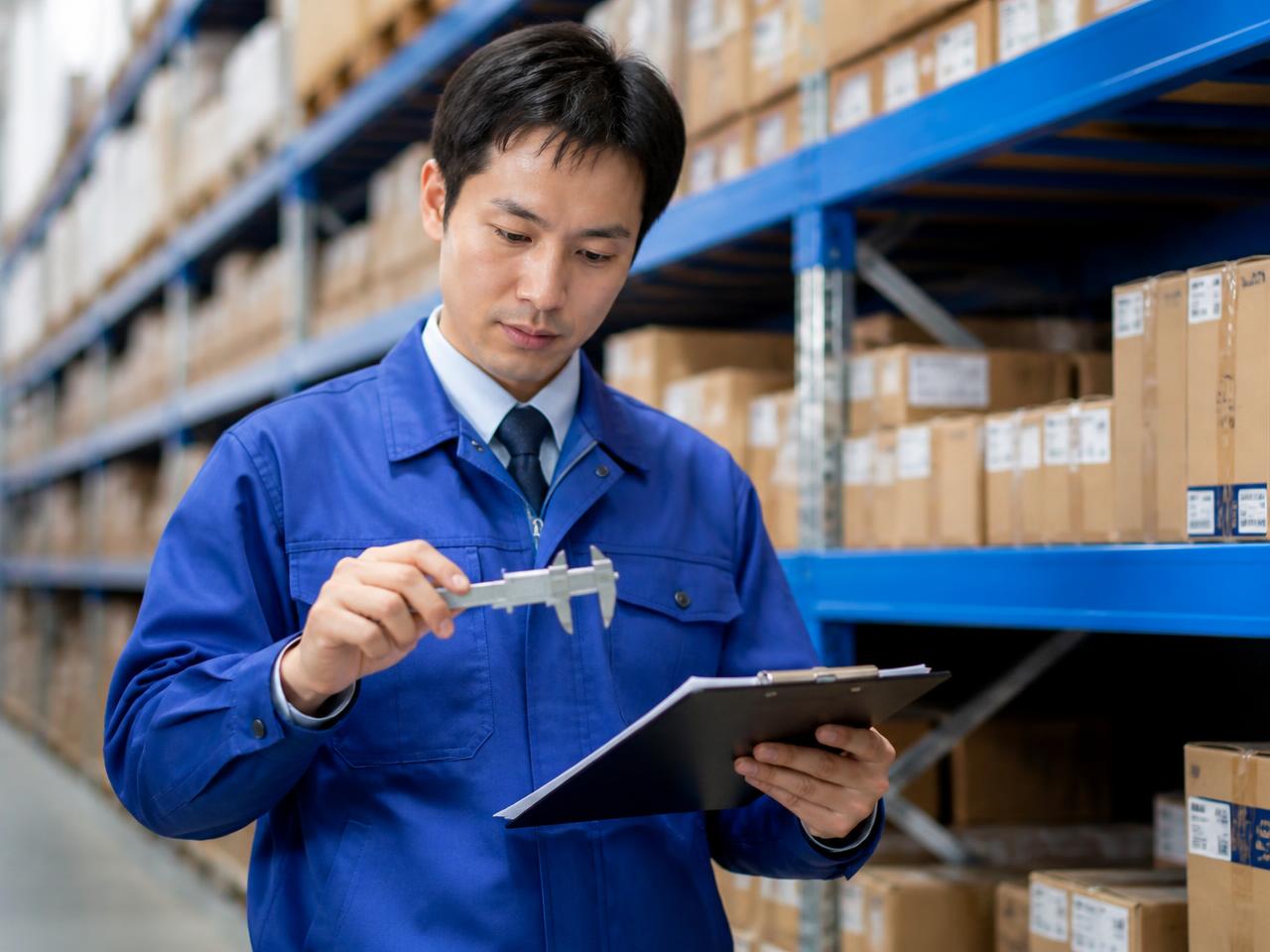 Quality inspector checking products in a warehouse
