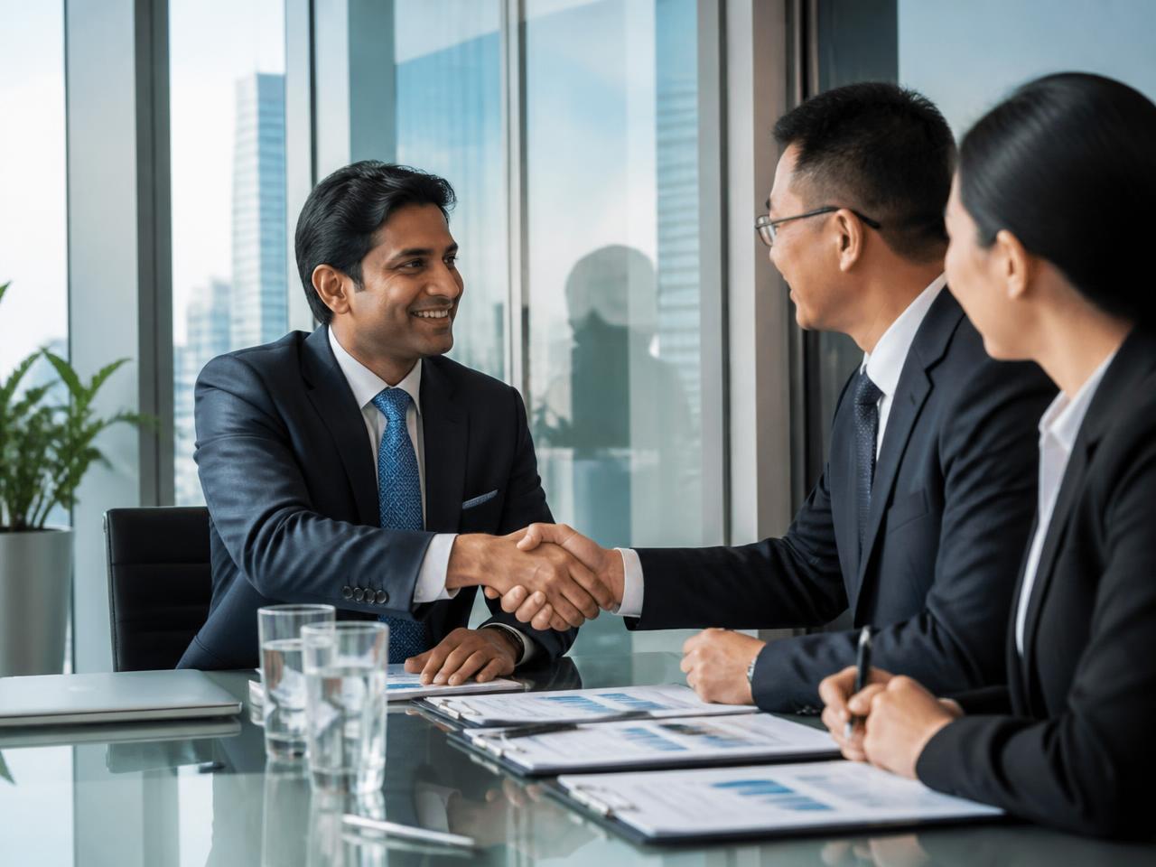 Business meeting between Indian and Chinese partners